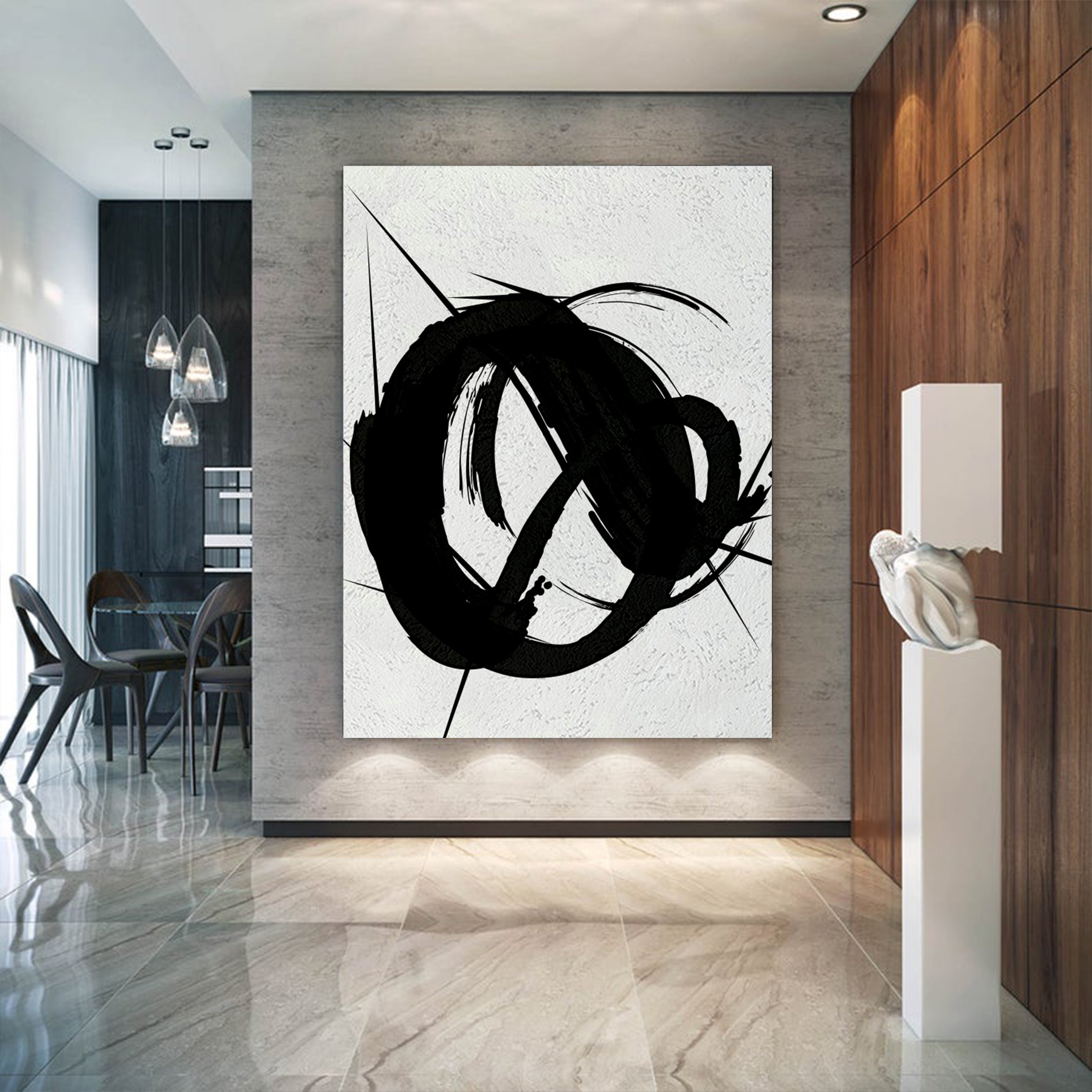 Contemporary Black and White Abstract Canvas Wall Art, Original Oil Painting, Living Room Wall Art Decor no. 29