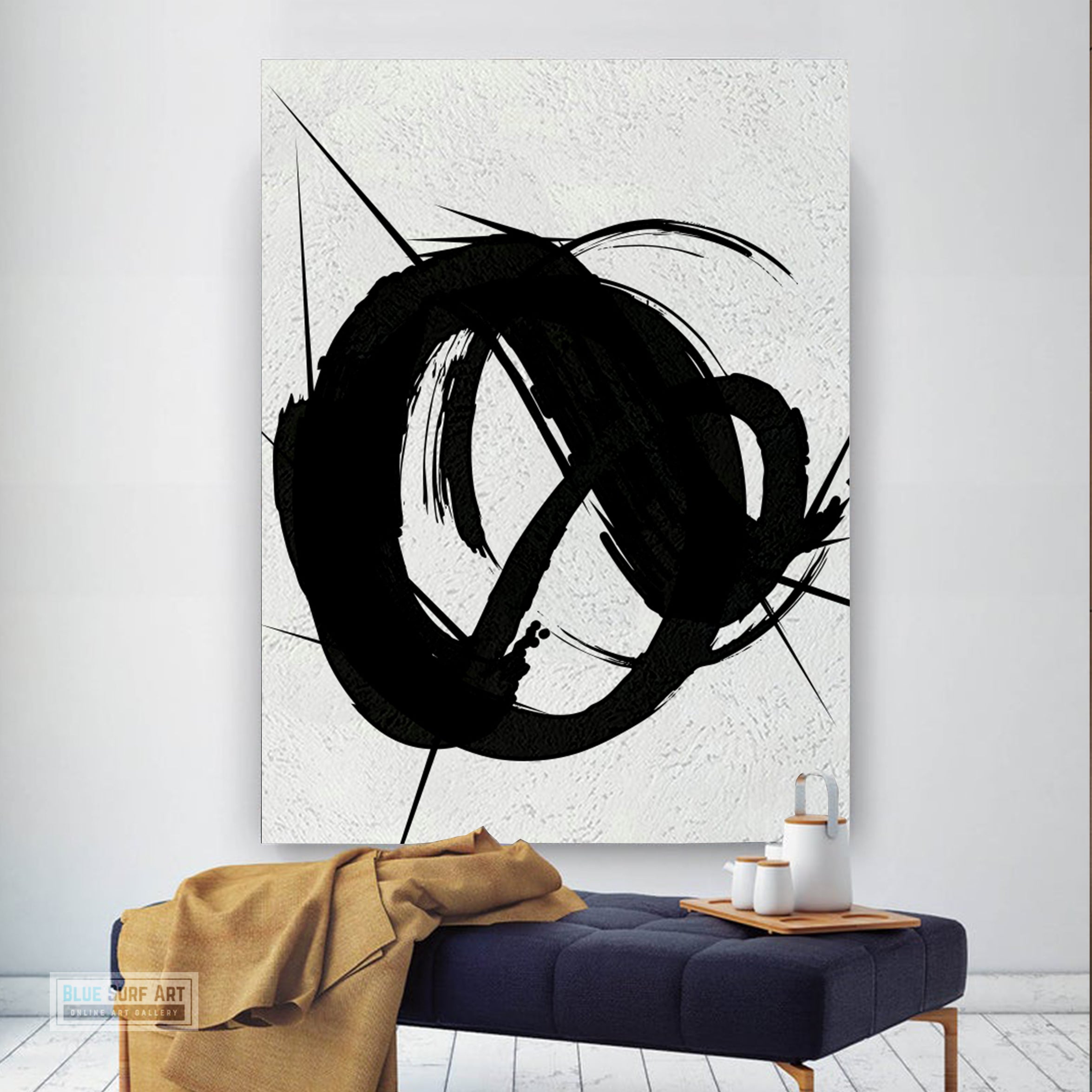 Contemporary Black and White Abstract Canvas Wall Art, Original Oil Painting, Living Room Wall Art Decor no. 29