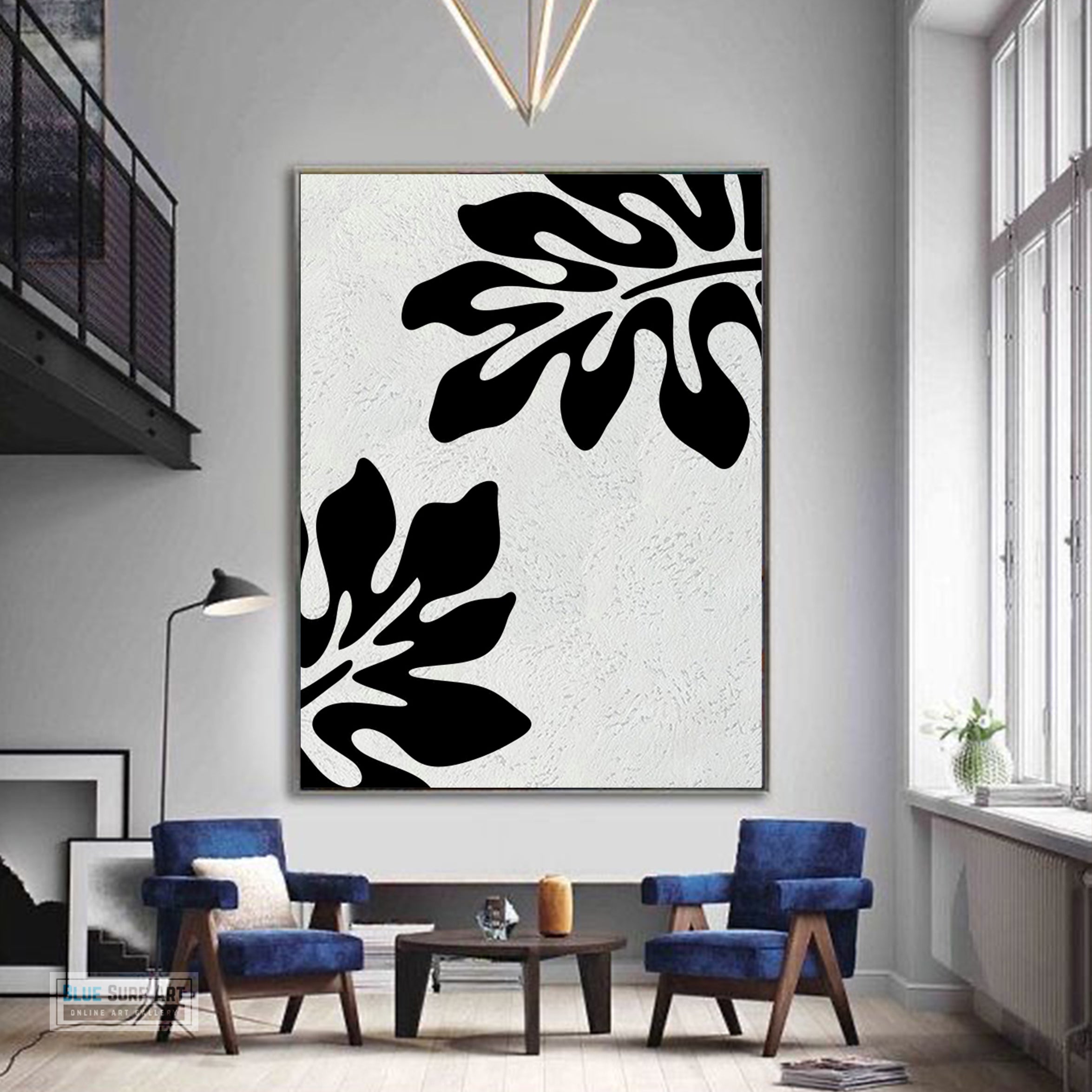Minimalist Black and White Abstract Canvas Wall Art, Original Oil Painting, Floral Art, Living Room Wall Art Decor no. 30