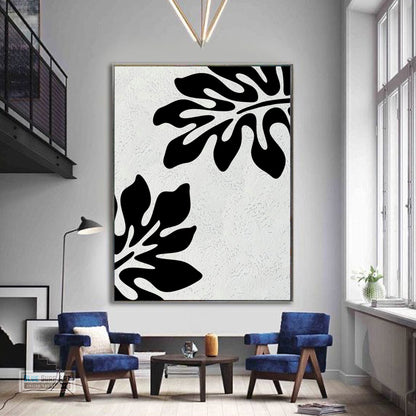 Minimalist Black and White Abstract Canvas Wall Art, Original Oil Painting, Floral Art, Living Room Wall Art Decor no. 30