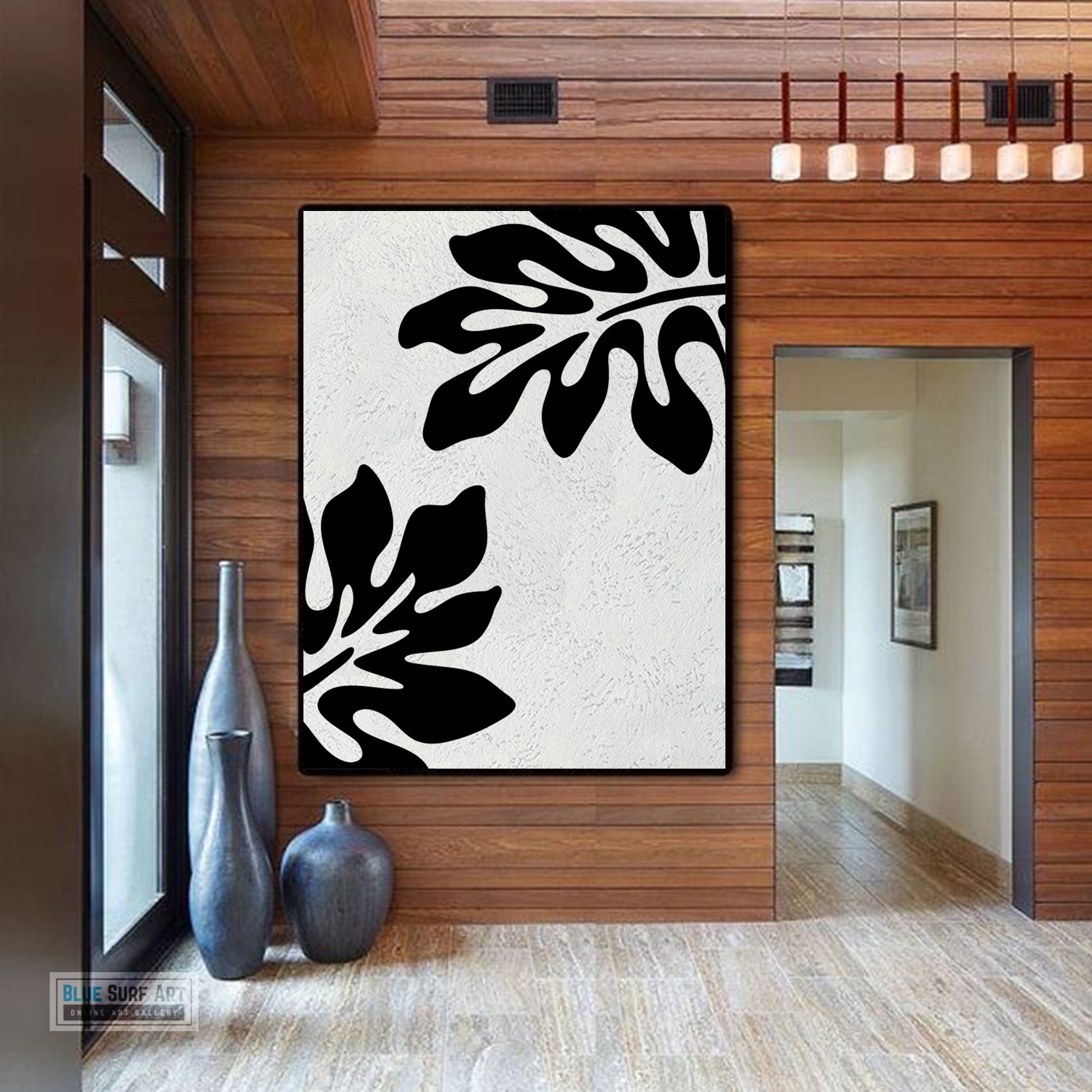 Minimalist Black and White Abstract Canvas Wall Art, Original Oil Painting, Floral Art, Living Room Wall Art Decor no. 30