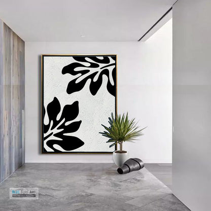 Minimalist Black and White Abstract Canvas Wall Art, Original Oil Painting, Floral Art, Living Room Wall Art Decor no. 30