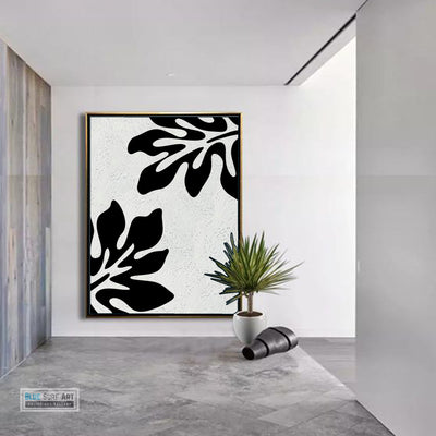 Minimalist Black and White Abstract Canvas Wall Art, Original Oil Painting, Floral Art, Living Room Wall Art Decor no. 30