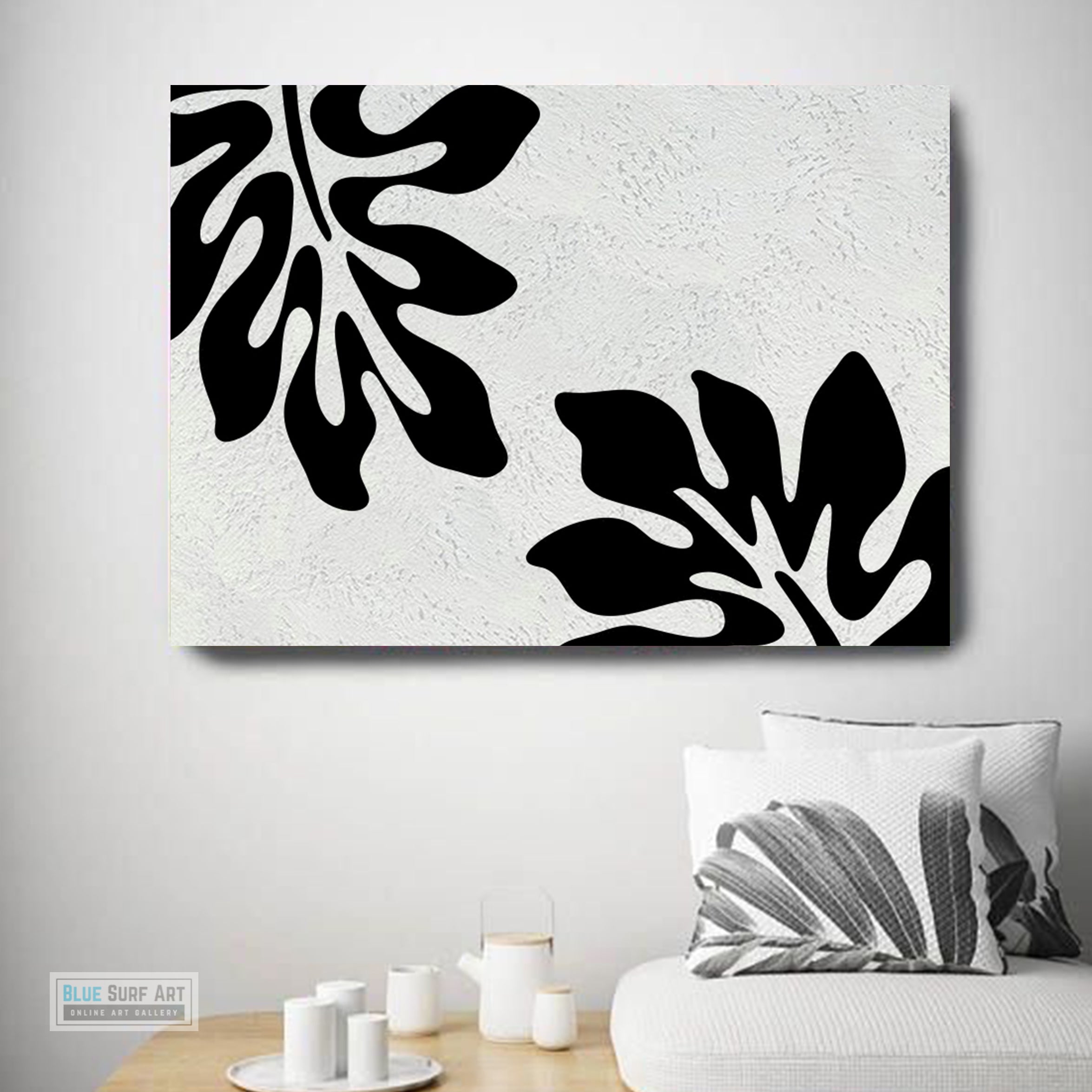 Minimalist Black and White Abstract Canvas Wall Art, Original Oil Painting, Floral Art, Living Room Wall Art Decor no. 30