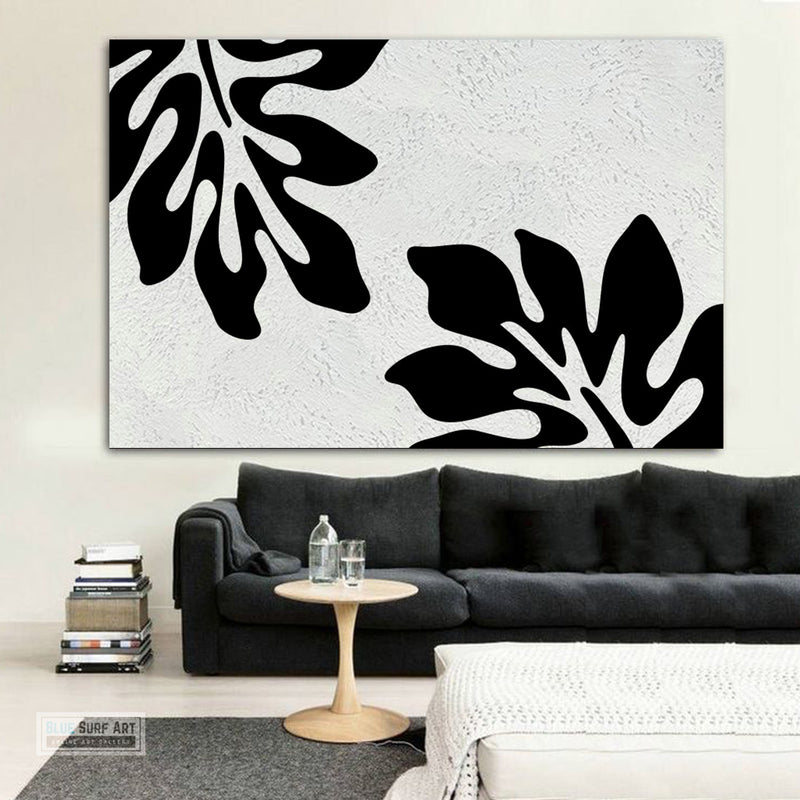 Minimalist Black and White Abstract Canvas Wall Art, Original Oil Painting, Floral Art, Living Room Wall Art Decor no. 30