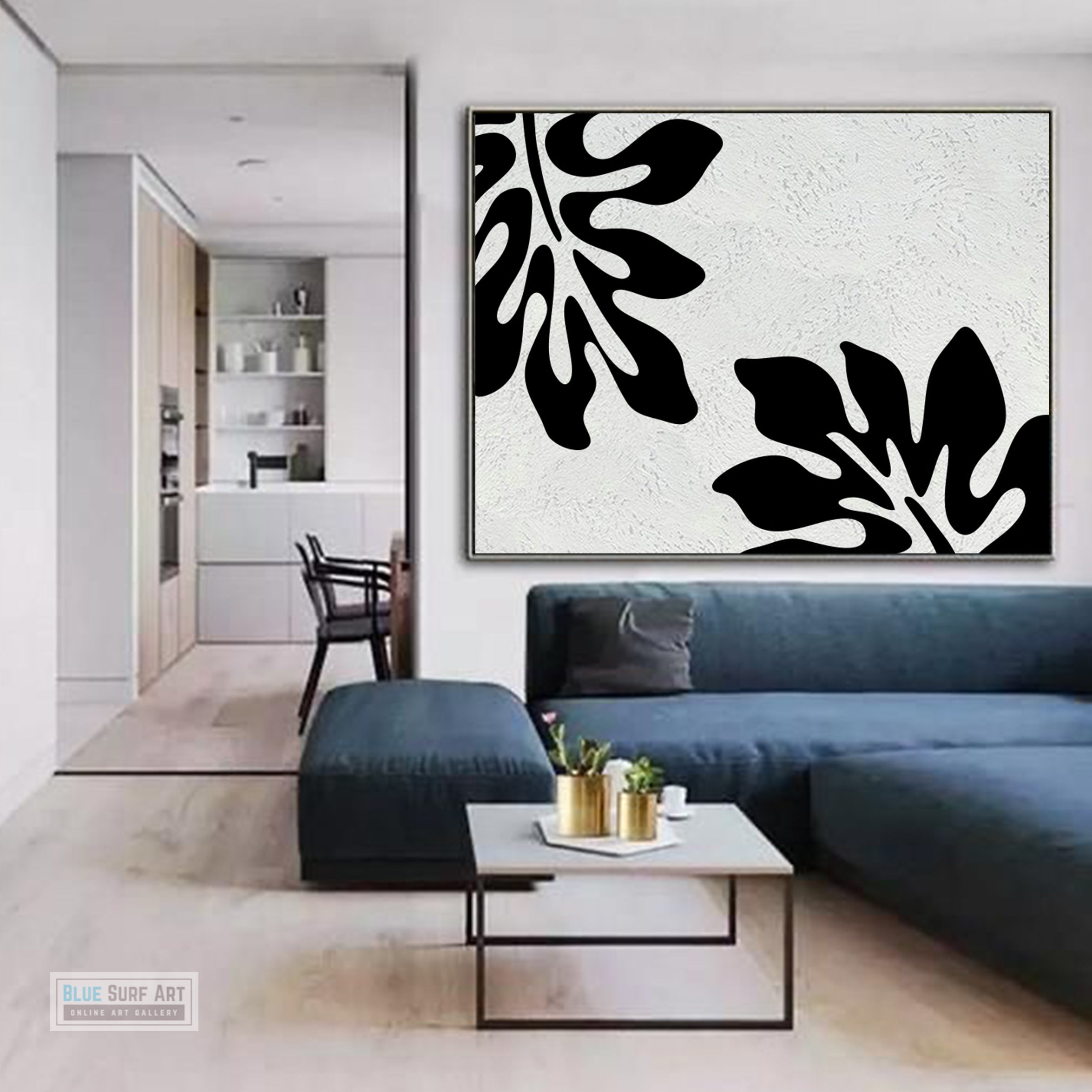 Minimalist Black and White Abstract Canvas Wall Art, Original Oil Painting, Floral Art, Living Room Wall Art Decor no. 30