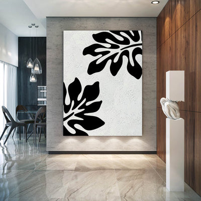 Minimalist Black and White Abstract Canvas Wall Art, Original Oil Painting, Floral Art, Living Room Wall Art Decor no. 30