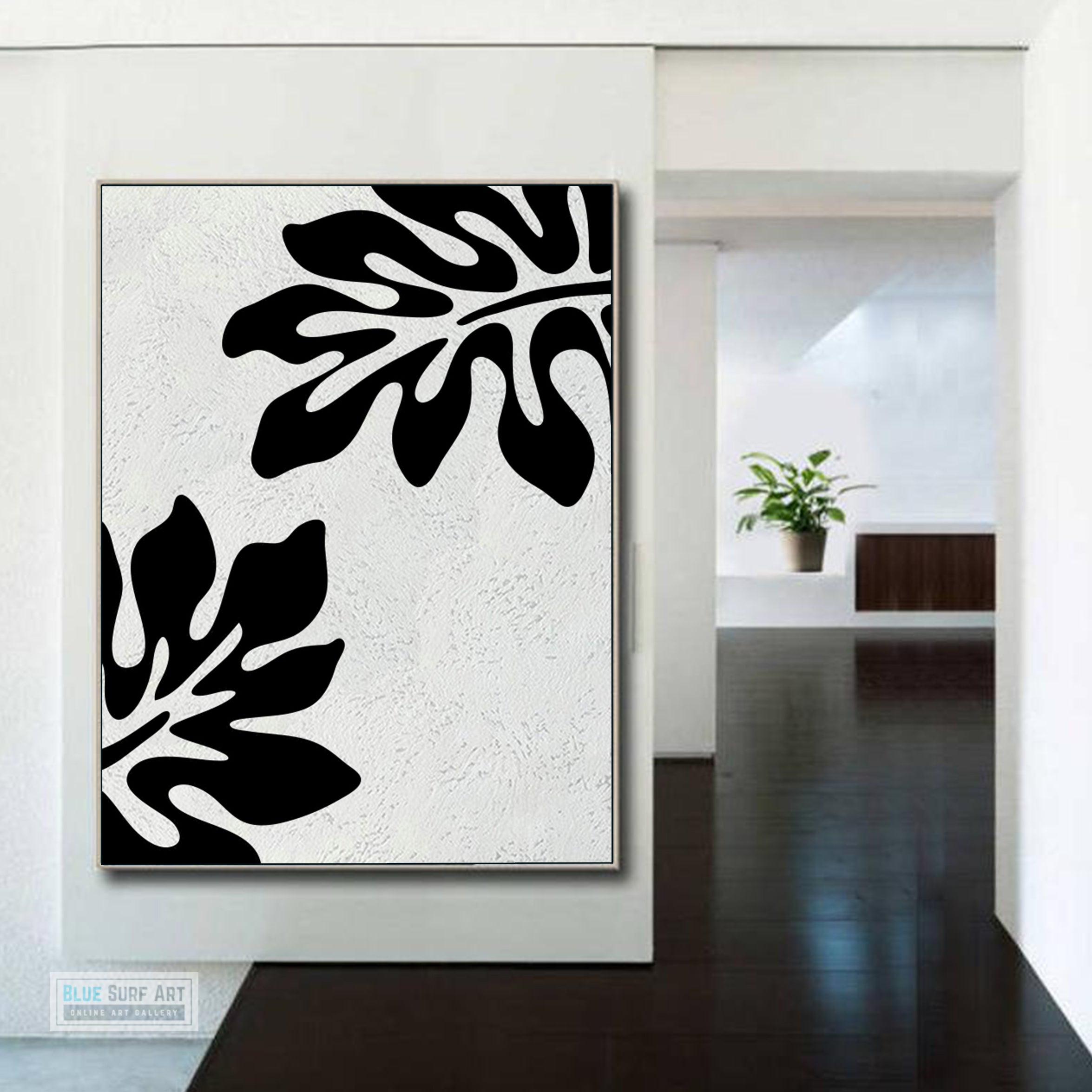 Minimalist Black and White Abstract Canvas Wall Art, Original Oil Painting, Floral Art, Living Room Wall Art Decor no. 30