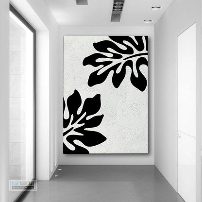 Minimalist Black and White Abstract Canvas Wall Art, Original Oil Painting, Floral Art, Living Room Wall Art Decor no. 30