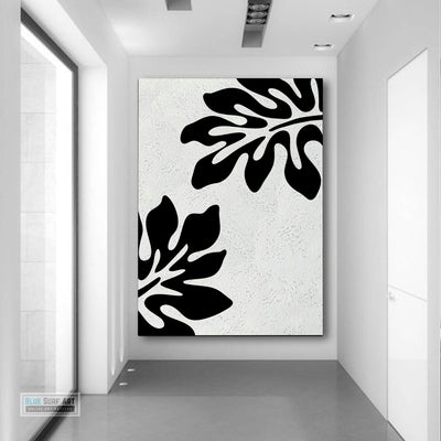 Minimalist Black and White Abstract Canvas Wall Art, Original Oil Painting, Floral Art, Living Room Wall Art Decor no. 30