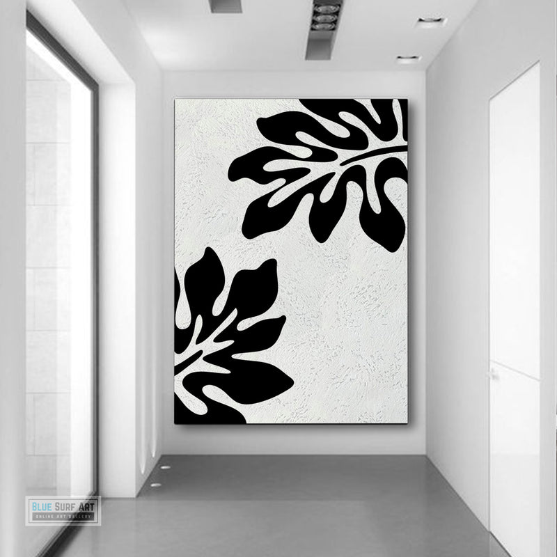 Minimalist Black and White Abstract Canvas Wall Art, Original Oil Painting, Floral Art, Living Room Wall Art Decor no. 30
