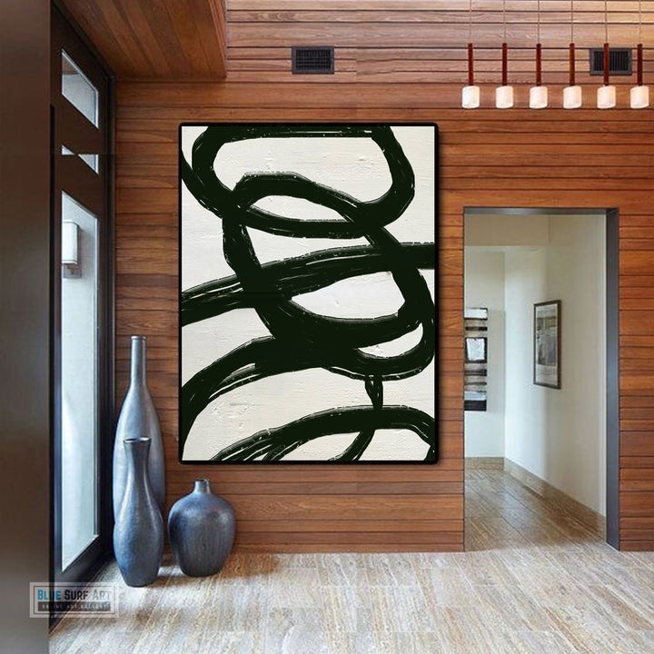 Large Modern Black and White Abstract Canvas Wall Art, Original Oil Painting, Living Room Wall Art Decor no. 31