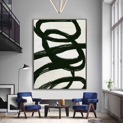 Large Modern Black and White Abstract Canvas Wall Art, Original Oil Painting, Living Room Wall Art Decor no. 31
