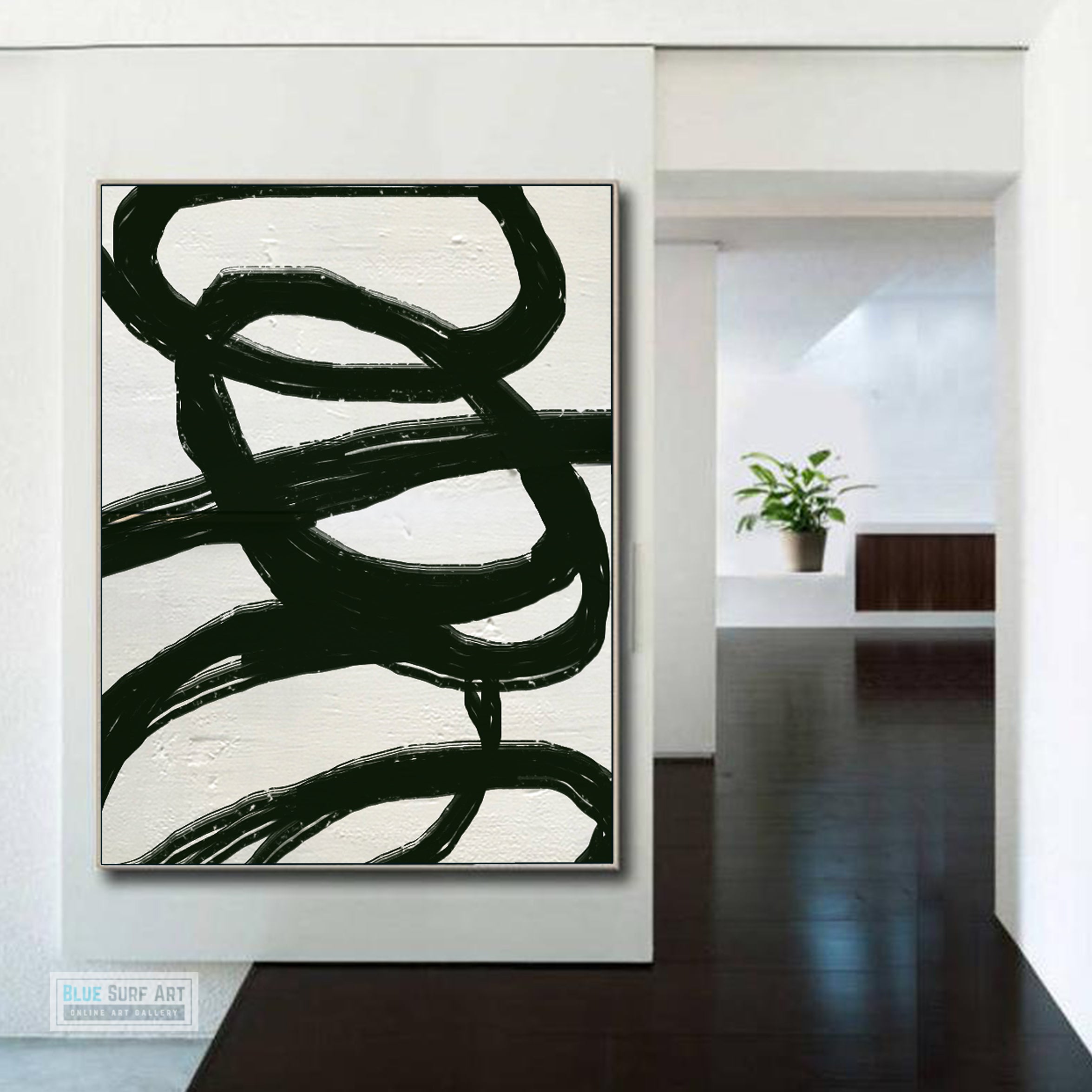 Large Modern Black and White Abstract Canvas Wall Art, Original Oil Painting, Living Room Wall Art Decor no. 31