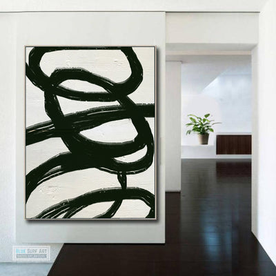 Large Modern Black and White Abstract Canvas Wall Art, Original Oil Painting, Living Room Wall Art Decor no. 31