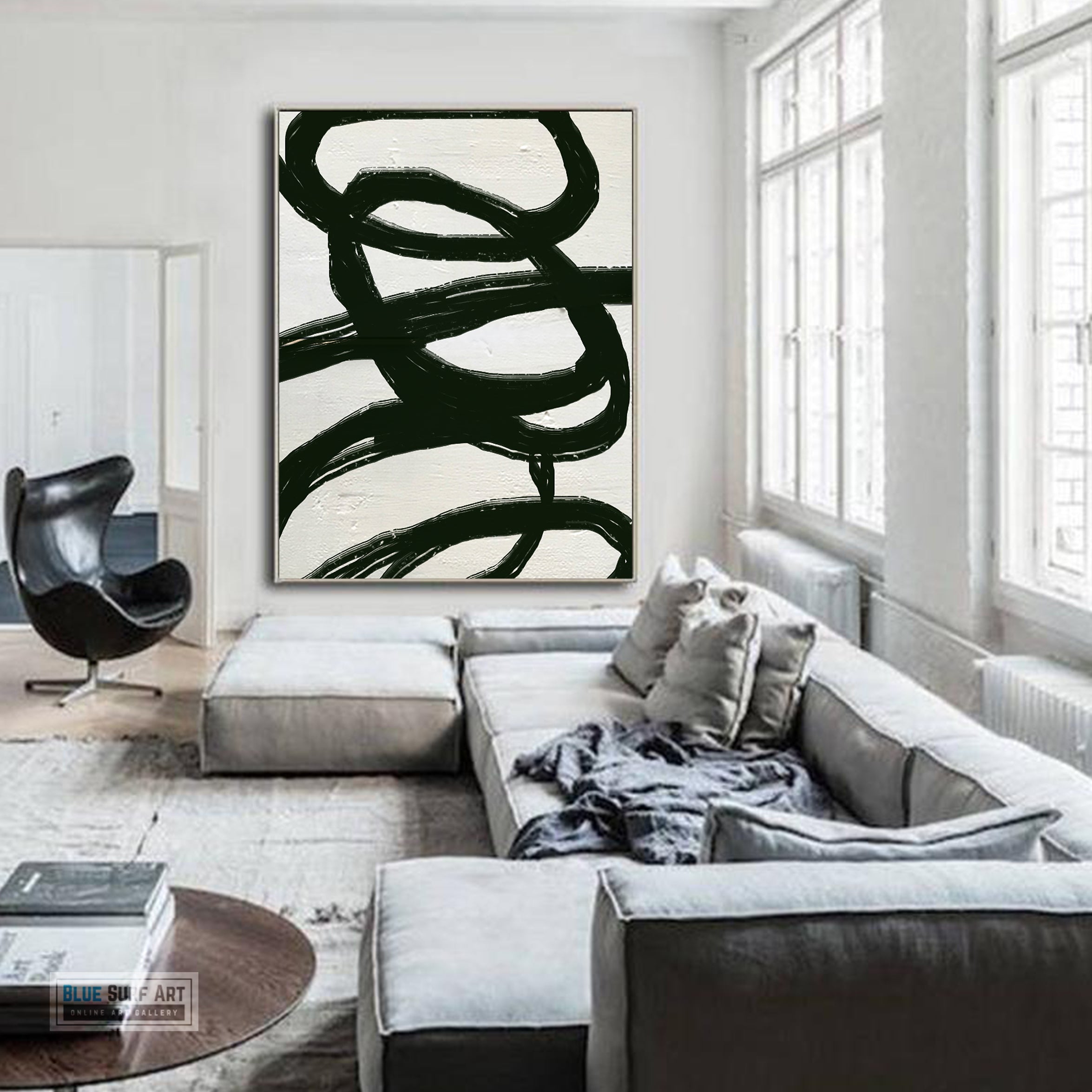 Large Modern Black and White Abstract Canvas Wall Art, Original Oil Painting, Living Room Wall Art Decor no. 31