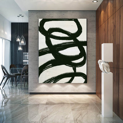 Large Modern Black and White Abstract Canvas Wall Art, Original Oil Painting, Living Room Wall Art Decor no. 31