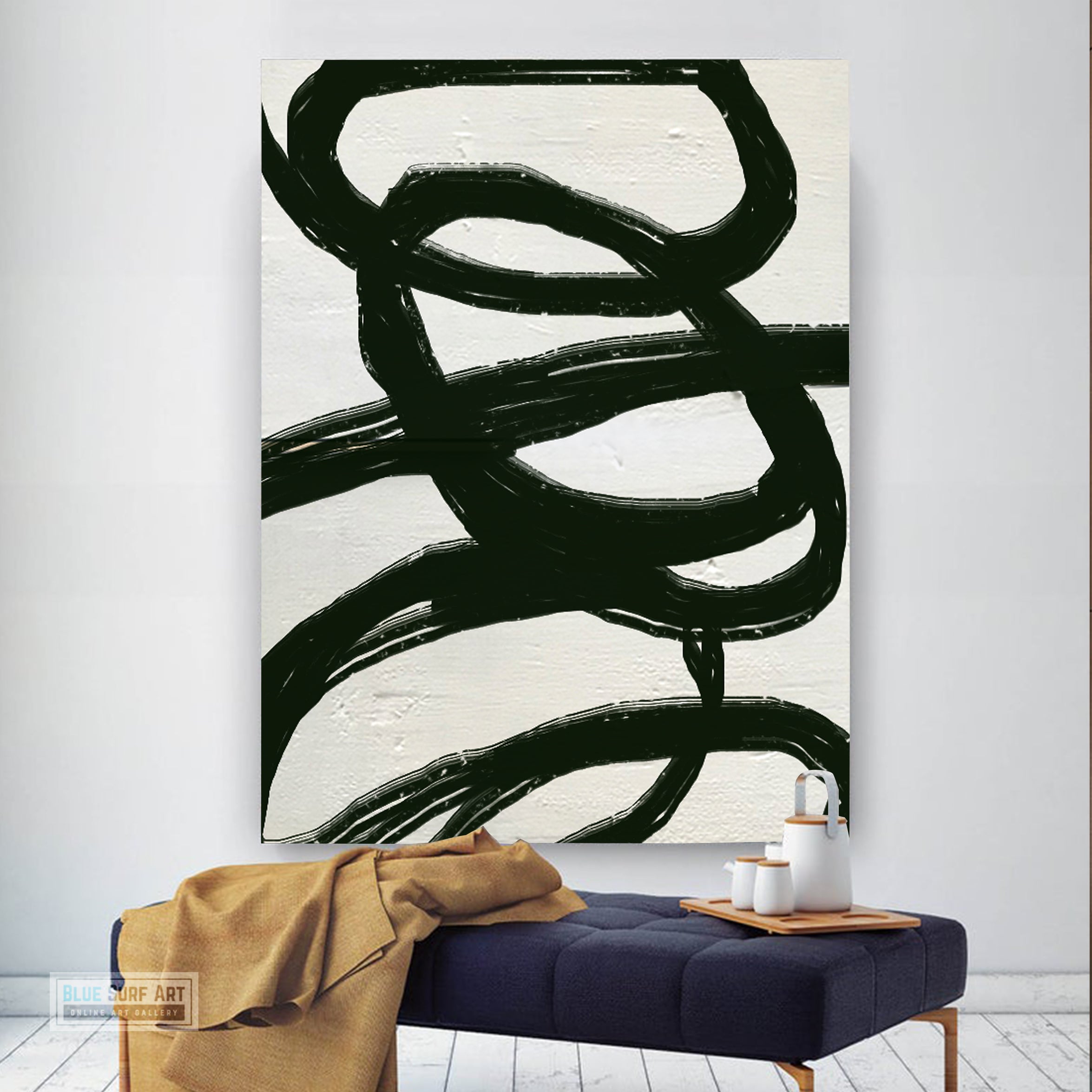 Large Modern Black and White Abstract Canvas Wall Art, Original Oil Painting, Living Room Wall Art Decor no. 31