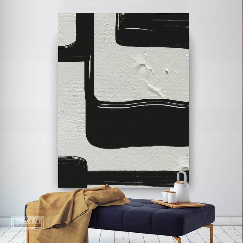 Large Black and White Abstract Canvas Wall Art, Original Oil Painting, Living Room Wall Art Decor no. 32