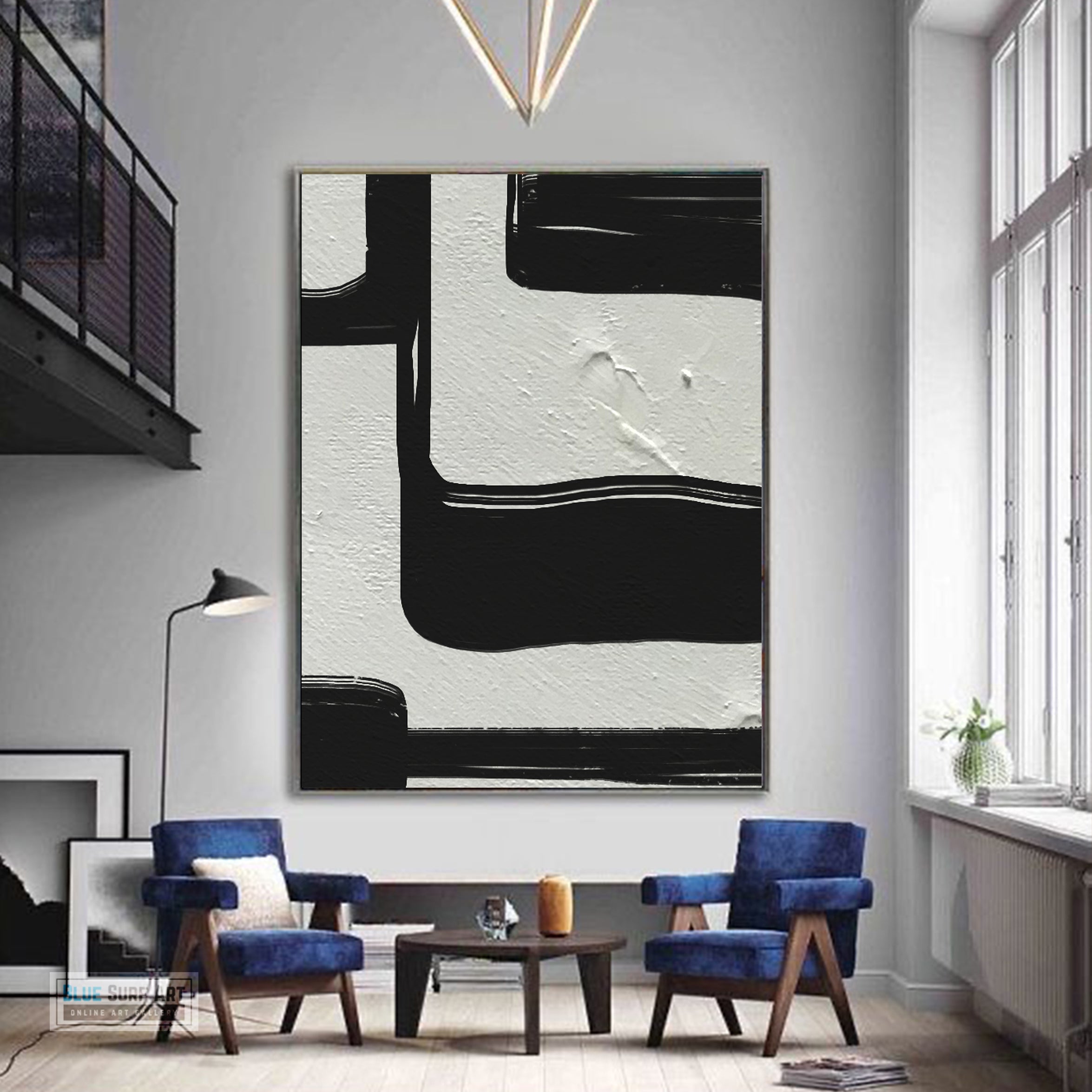 Large Black and White Abstract Canvas Wall Art, Original Oil Painting, Living Room Wall Art Decor no. 32
