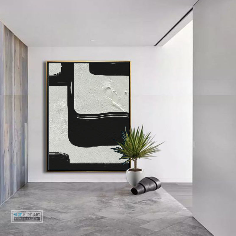 Large Black and White Abstract Canvas Wall Art, Original Oil Painting, Living Room Wall Art Decor no. 32