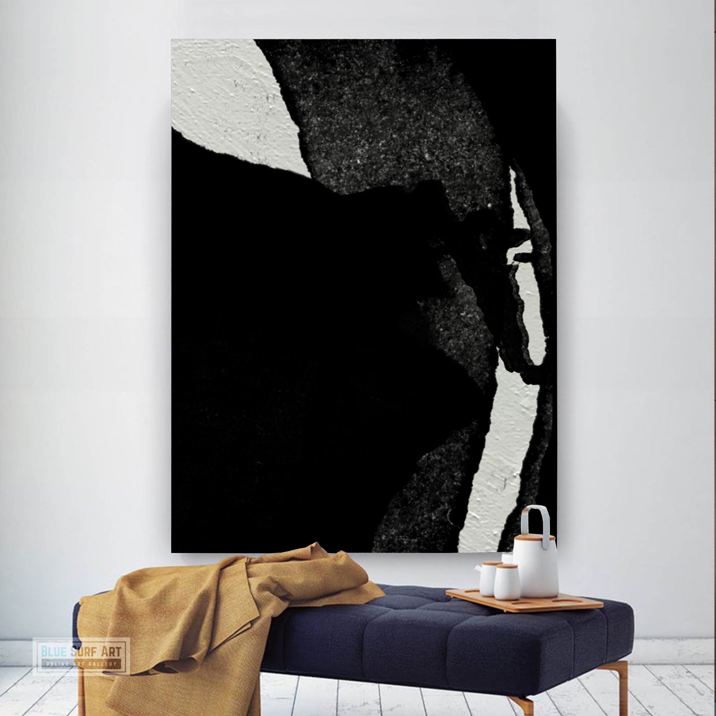 Modern Abstract Canvas Wall Art, Original Oil Painting, Black and White Living Room Wall Art Decor no. 33