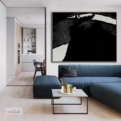 Modern Abstract Canvas Wall Art, Original Oil Painting, Black and White Living Room Wall Art Decor no. 33