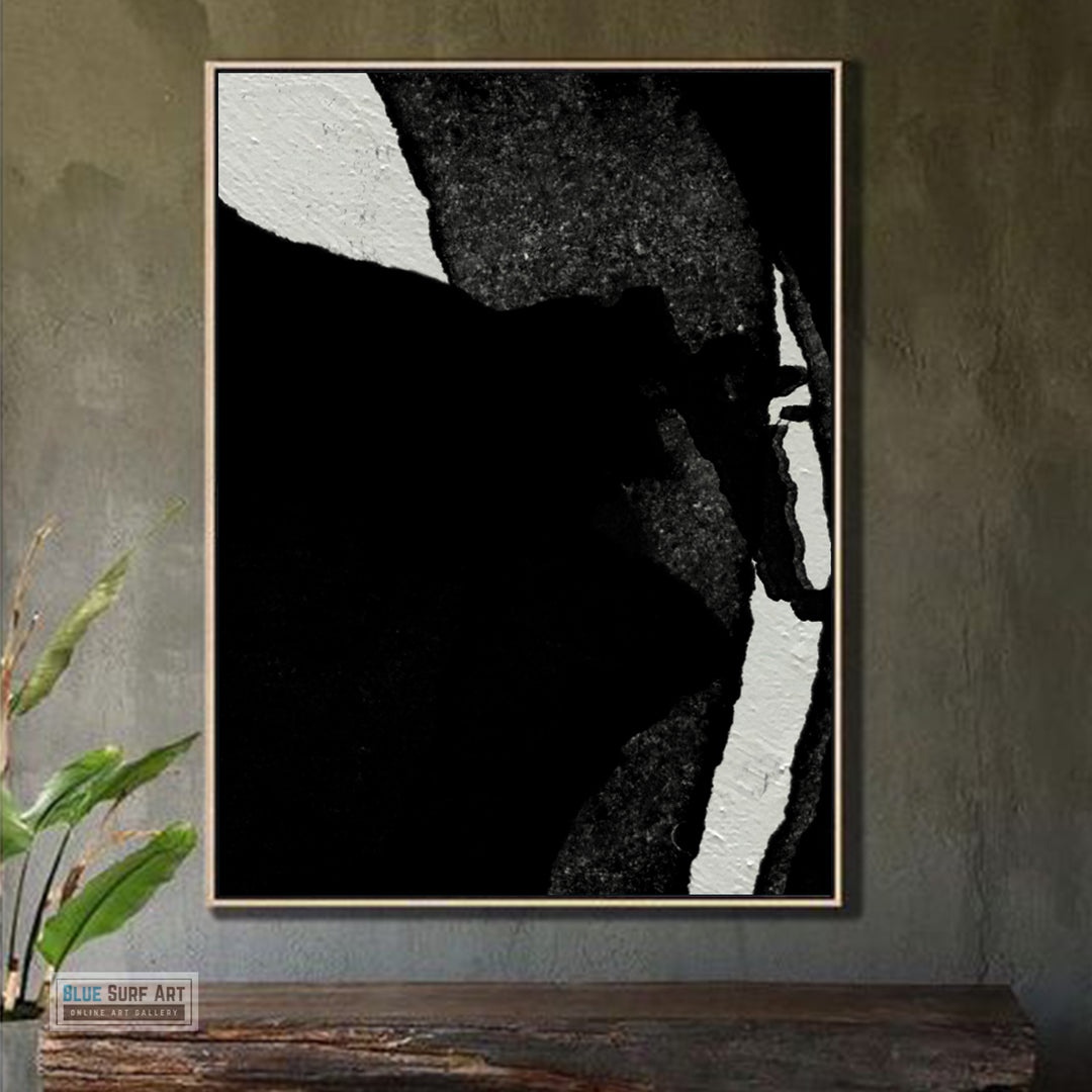 Modern Abstract Canvas Wall Art, Original Oil Painting, Black and White Living Room Wall Art Decor no. 33