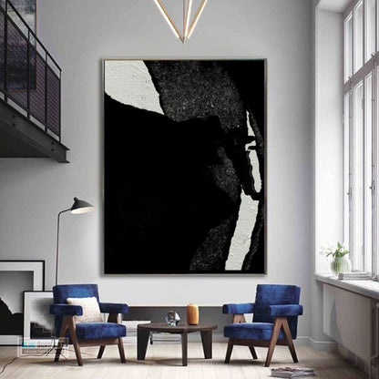 Modern Abstract Canvas Wall Art, Original Oil Painting, Black and White Living Room Wall Art Decor no. 33