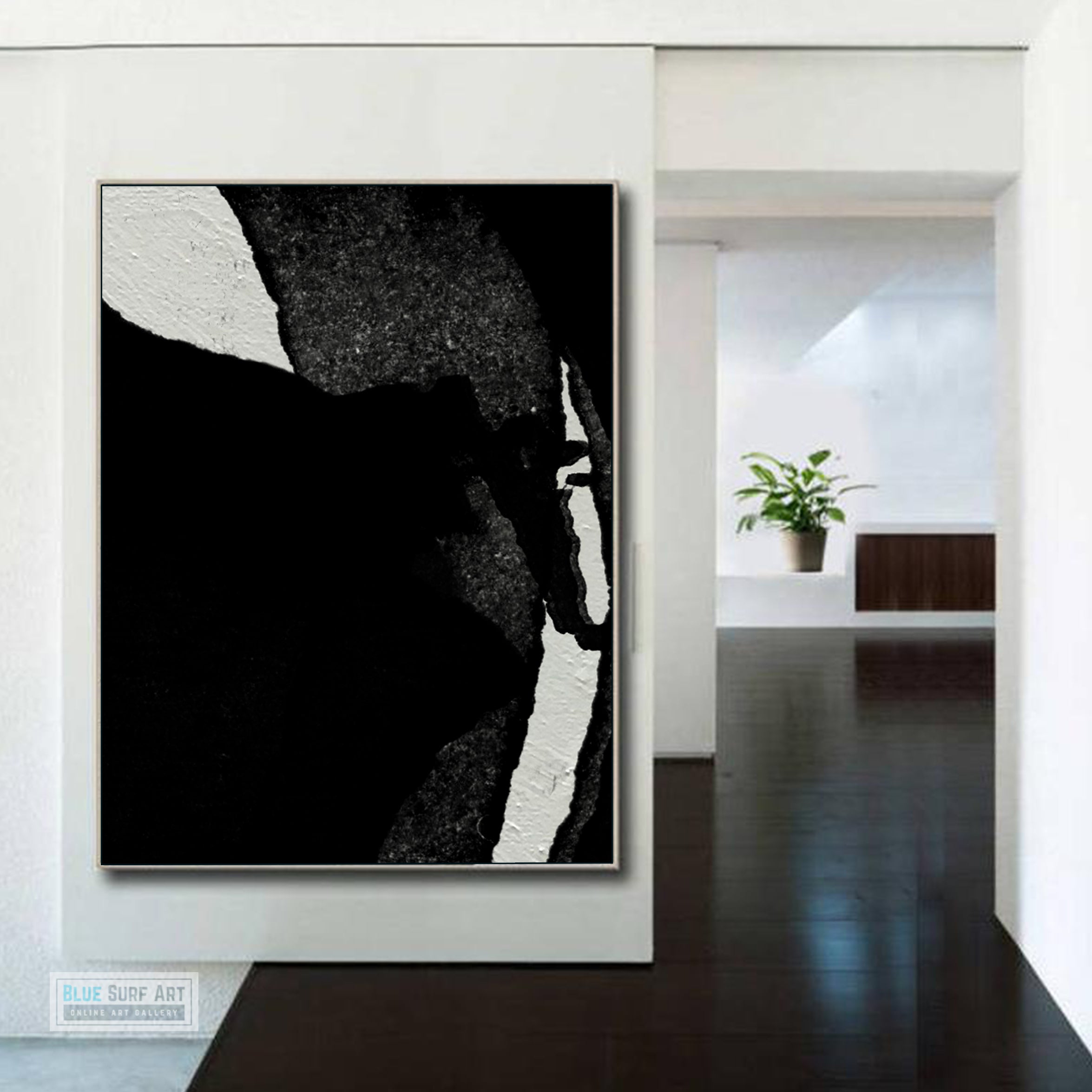Modern Abstract Canvas Wall Art, Original Oil Painting, Black and White Living Room Wall Art Decor no. 33