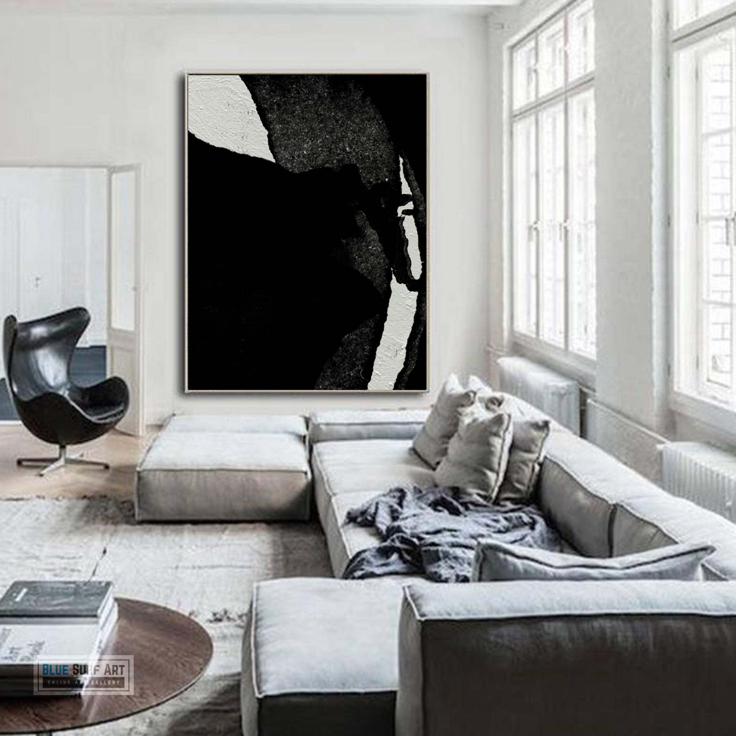 Modern Abstract Canvas Wall Art, Original Oil Painting, Black and White Living Room Wall Art Decor no. 33