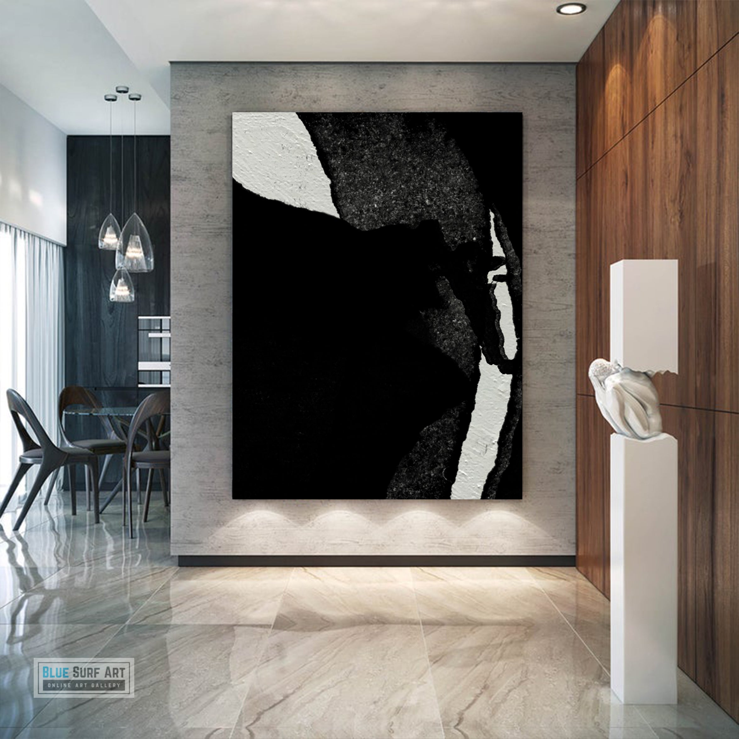 Modern Abstract Canvas Wall Art, Original Oil Painting, Black and White Living Room Wall Art Decor no. 33