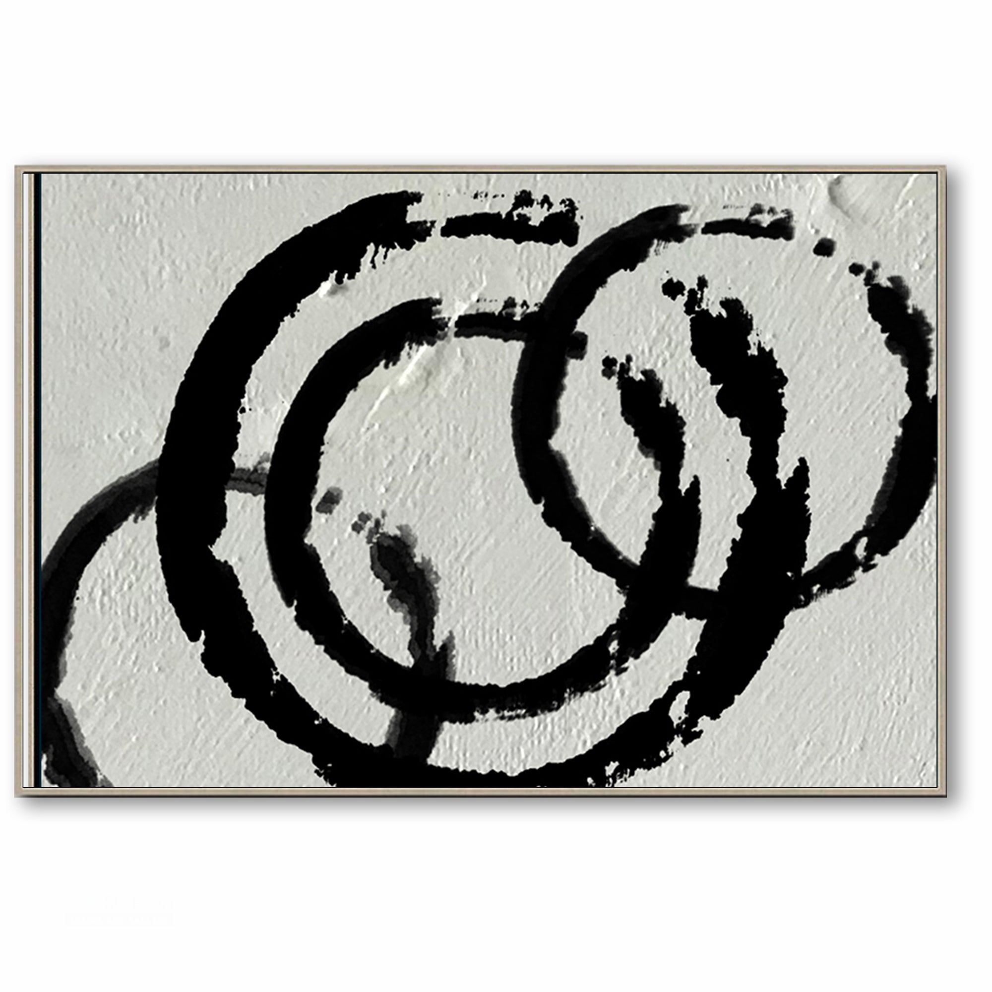 Modern Circle Abstract Canvas Wall Art, Original Oil Painting, Black and White Living Room Wall Art Decor no. 34