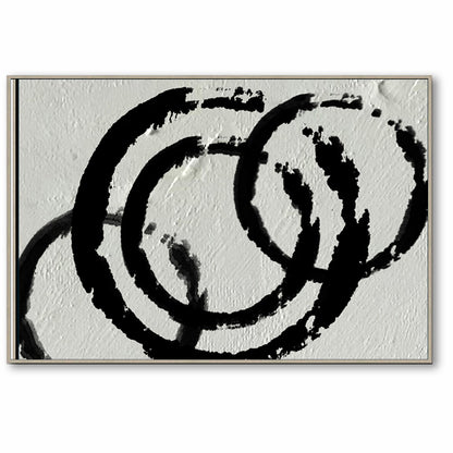 Modern Circle Abstract Canvas Wall Art, Original Oil Painting, Black and White Living Room Wall Art Decor no. 34