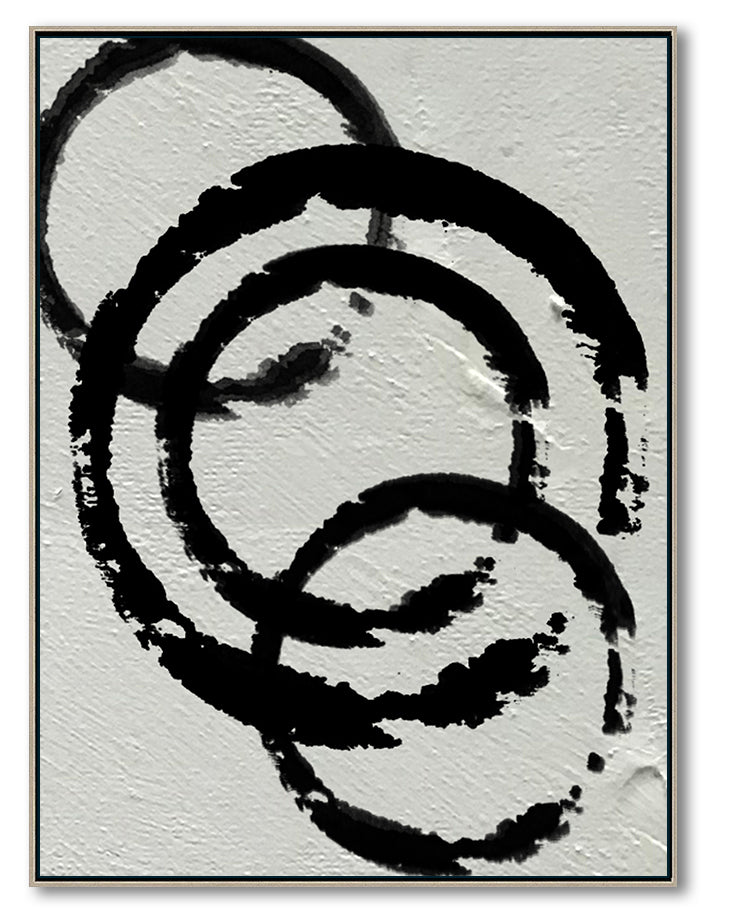 Modern Circle Abstract Canvas Wall Art, Original Oil Painting, Black and White Living Room Wall Art Decor no. 34