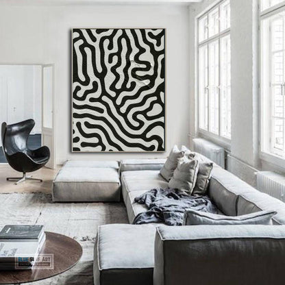 Large Abstract Canvas Wall Art, Original Oil Painting, Black and White Living Room Wall Art Decor no. 35