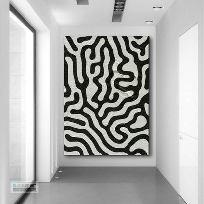 Large Abstract Canvas Wall Art, Original Oil Painting, Black and White Living Room Wall Art Decor no. 35