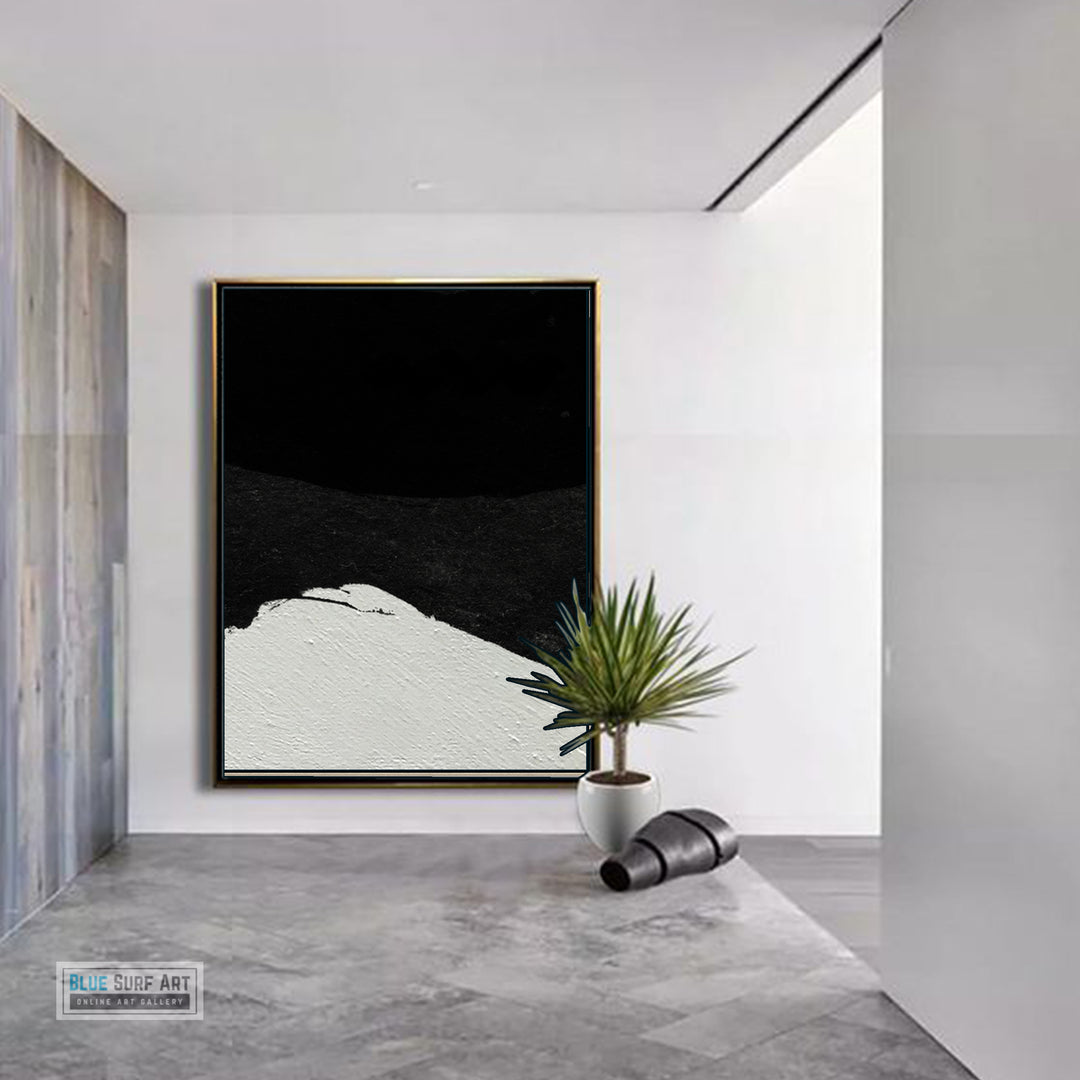 Large Minimalist Abstract Canvas Wall Art, Original Oil Painting, Black and White Living Room Wall Art Decor no. 36