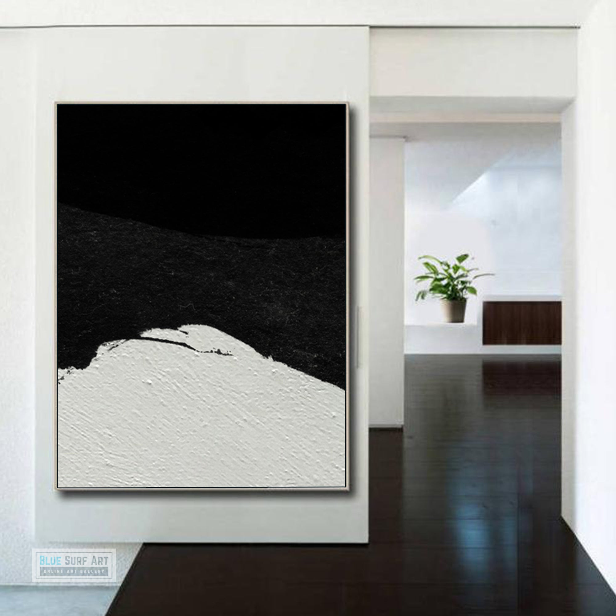 Large Minimalist Abstract Canvas Wall Art, Original Oil Painting, Black and White Living Room Wall Art Decor no. 36