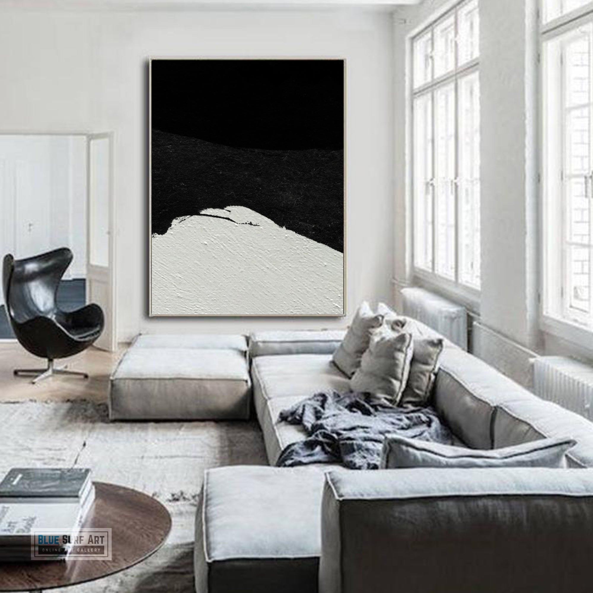 Large Minimalist Abstract Canvas Wall Art, Original Oil Painting, Black and White Living Room Wall Art Decor no. 36