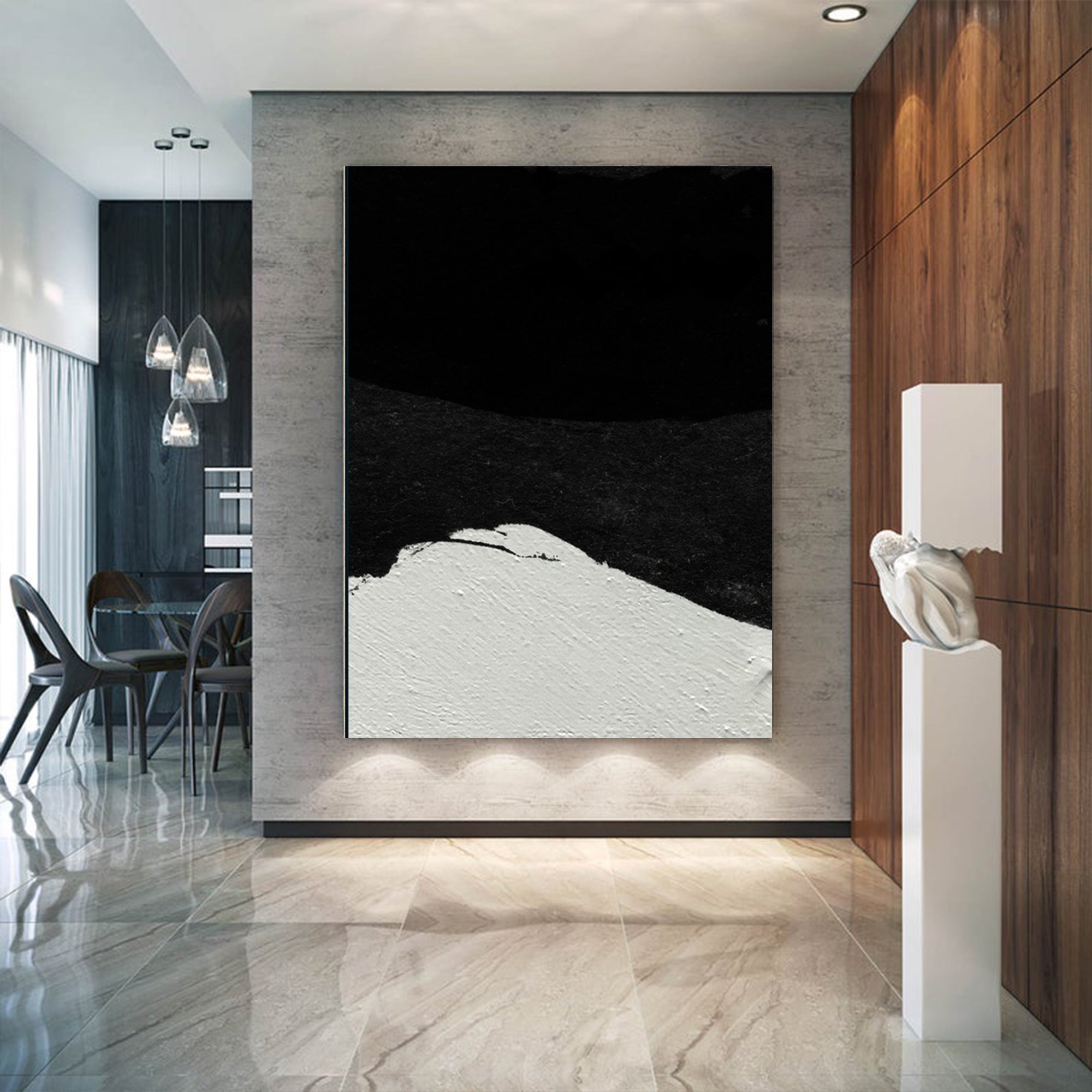 Large Minimalist Abstract Canvas Wall Art, Original Oil Painting, Black and White Living Room Wall Art Decor no. 36