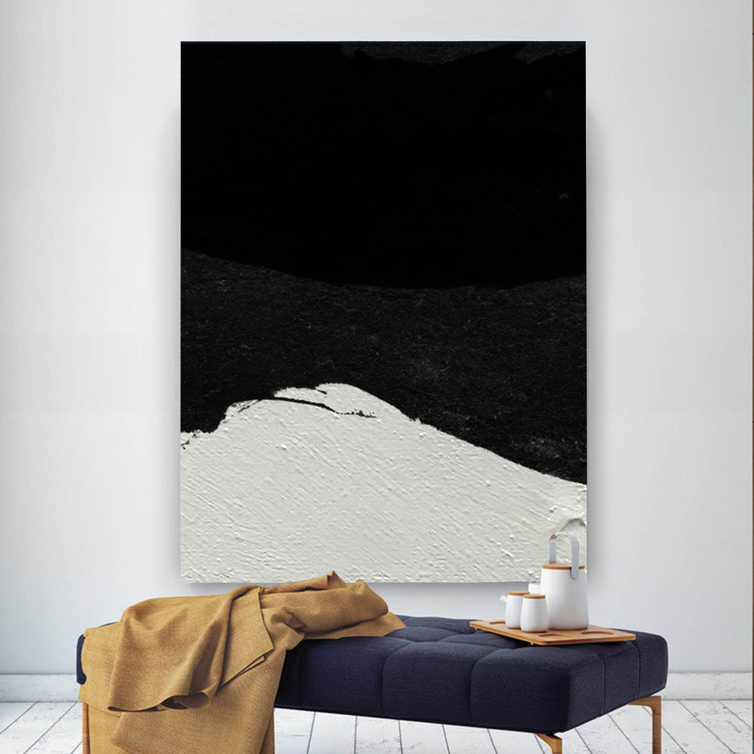 Large Minimalist Abstract Canvas Wall Art, Original Oil Painting, Black and White Living Room Wall Art Decor no. 36