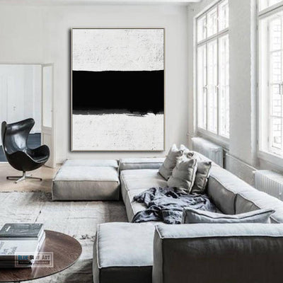 Oversized Minimalist Abstract Canvas Wall Art, Original Oil Painting, Black and White Living Room Wall Art Decor no. 37