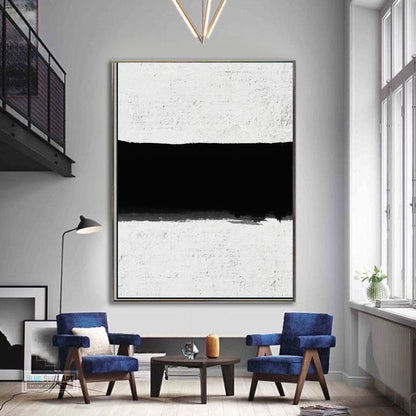 Oversized Minimalist Abstract Canvas Wall Art, Original Oil Painting, Black and White Living Room Wall Art Decor no. 37