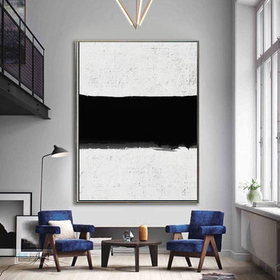 Oversized Minimalist Abstract Canvas Wall Art, Original Oil Painting, Black and White Living Room Wall Art Decor no. 37