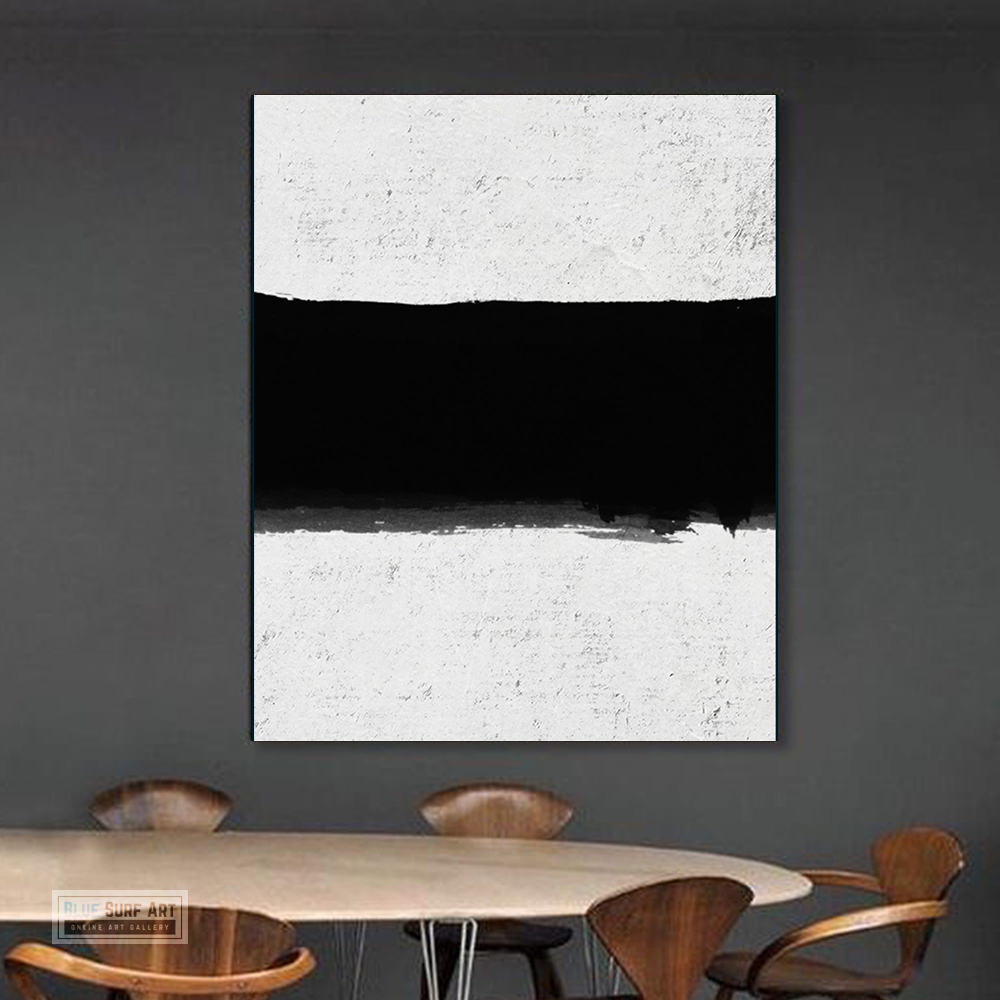 Oversized Minimalist Abstract Canvas Wall Art, Original Oil Painting, Black and White Living Room Wall Art Decor no. 37