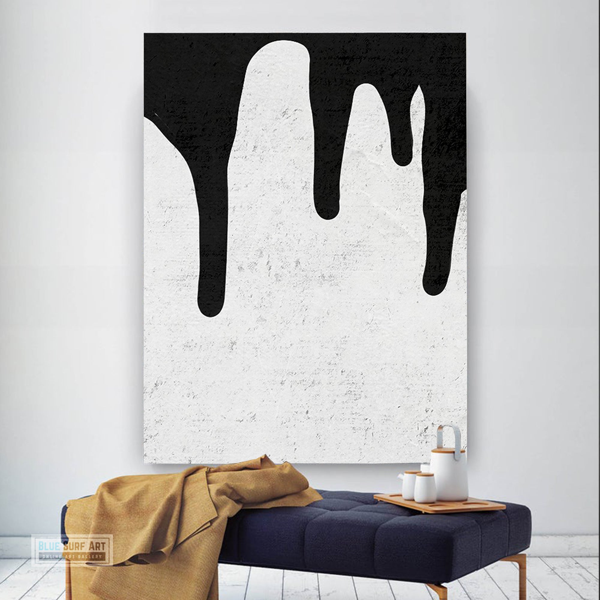 Large Abstract Canvas Wall Art, Original Oil Painting, Dripping Black and White Living Room Wall Art Decor no. 38
