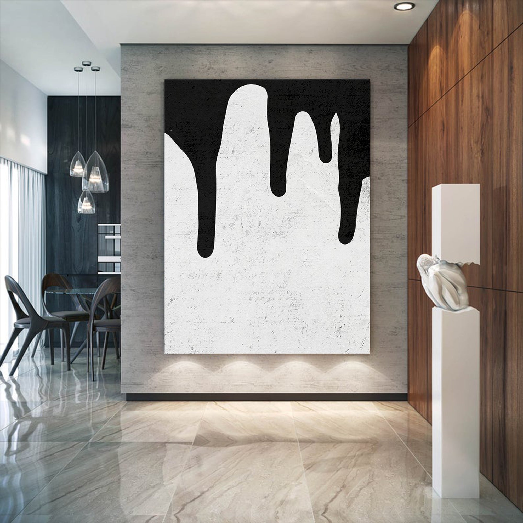 Large Abstract Canvas Wall Art, Original Oil Painting, Dripping Black and White Living Room Wall Art Decor no. 38