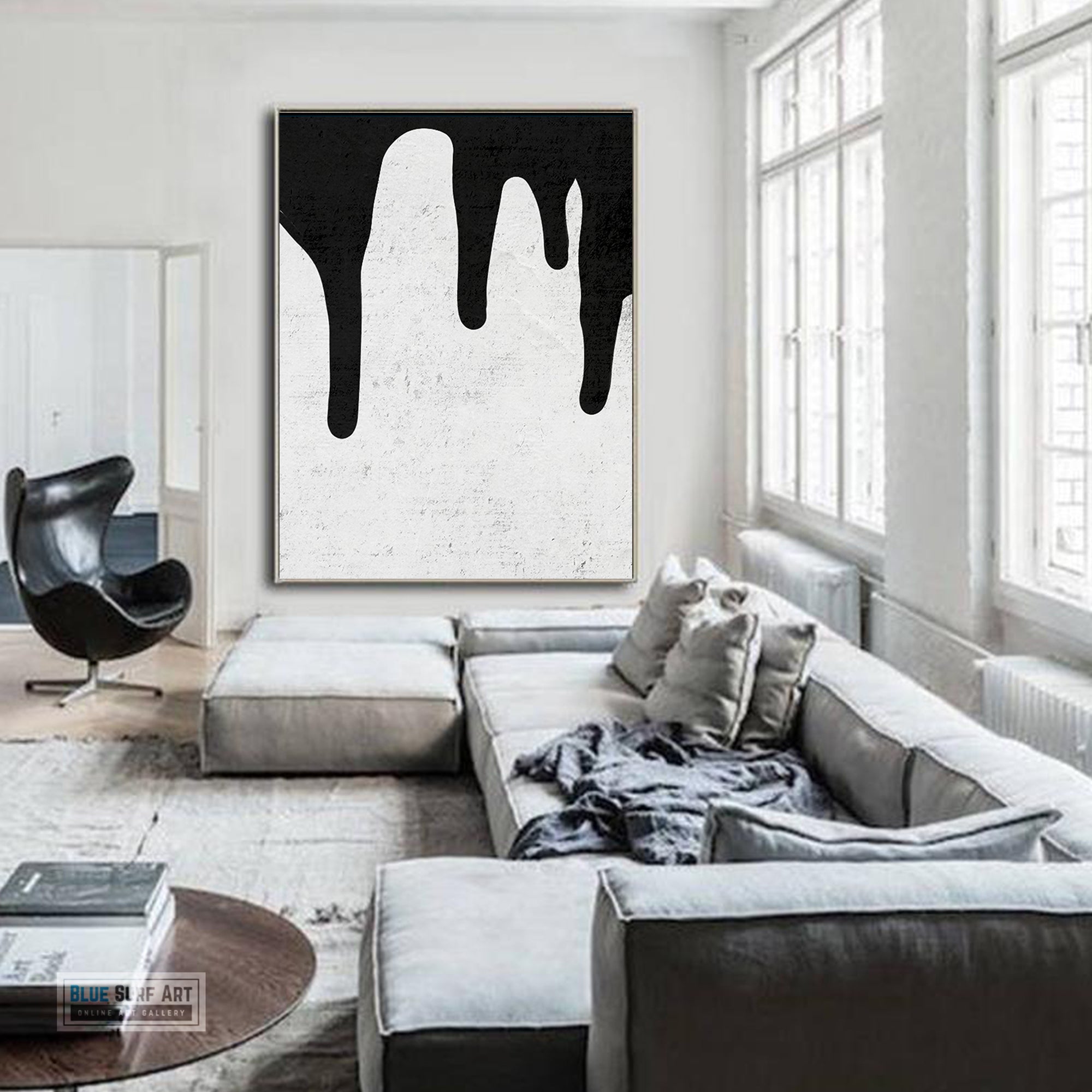 Large Abstract Canvas Wall Art, Original Oil Painting, Dripping Black and White Living Room Wall Art Decor no. 38