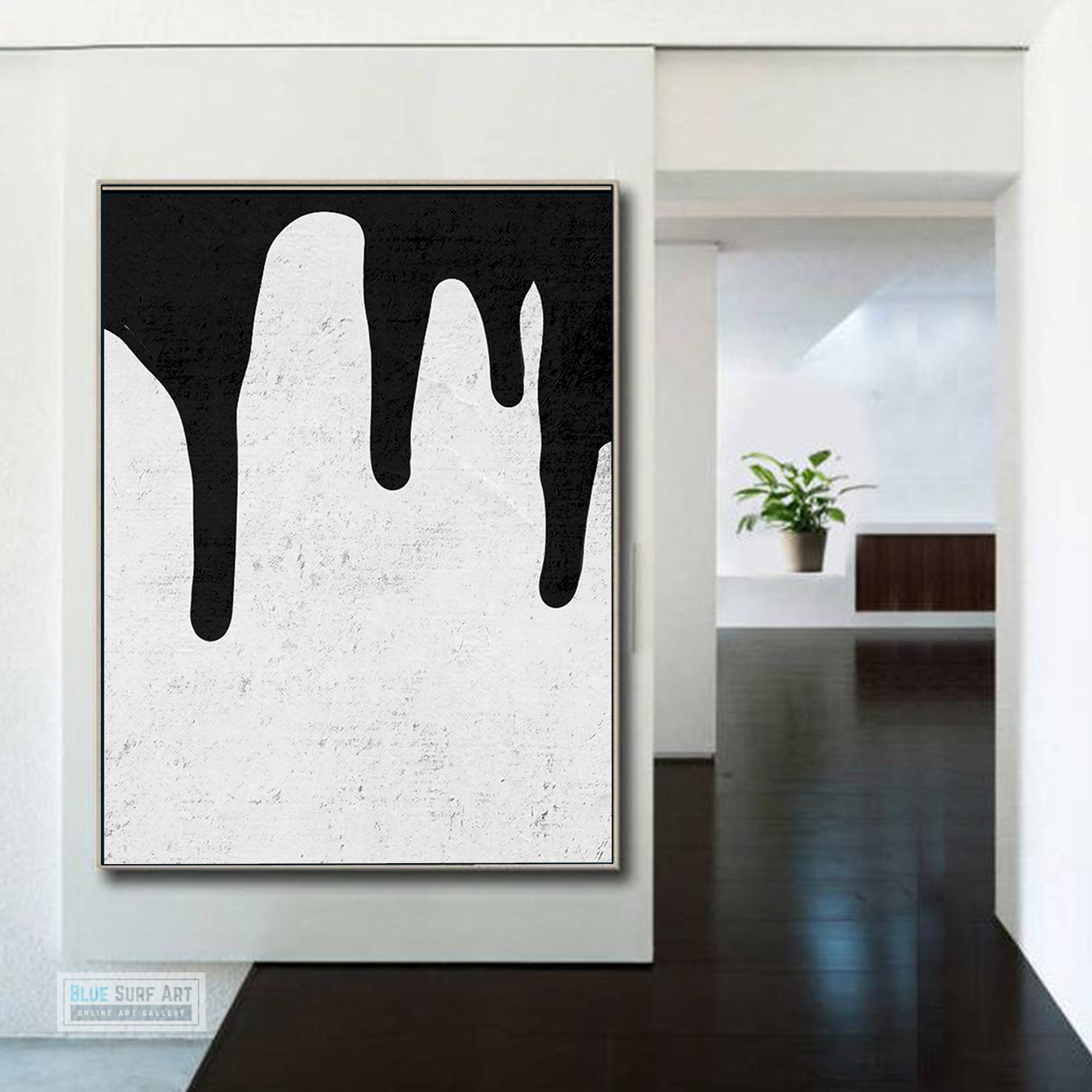 Large Abstract Canvas Wall Art, Original Oil Painting, Dripping Black and White Living Room Wall Art Decor no. 38